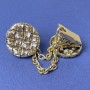 Cardigan Brooch Gold-Tone Metal, Diameter 20mm+/- Chain, Length 9cm+
