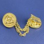 Cardigan Brooch Gold-Tone Metal, Diameter 20mm+/- Chain, Length 9cm+
