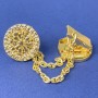 Cardigan Brooch Gold-Tone Metal, Diameter 20mm+/- Chain, Length 9cm+