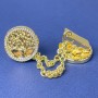 Cardigan Brooch Gold-Tone Metal with White Rhinestones, diameter 20mm+- chain, length 9cm+
