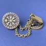 Cardigan Brooch Bronze-Tone Metal, diameter 20mm+- chain, length 9cm+