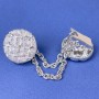 Cardigan Brooch Silver-Tone Metal, diameter 21mm+- chain, length 9cm+