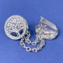 Cardigan Brooch Silver-Tone Metal with White Rhinestones, diameter 20mm+- chain, length 9cm+