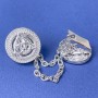 Cardigan Brooch Silver-Tone Metal, diameter 20mm+- chain, length 9cm+