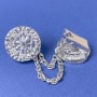 Cardigan Brooch Silver Metal, Diameter 20mm+/- Chain, Length 9cm+