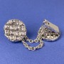 Cardigan Brooch Dark Silver Metal, Diameter 20mm+/- Chain, Length 9cm+