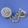 Cardigan Brooch Dark Silver Metal, Diameter 20mm+/- Chain, Length 9cm+