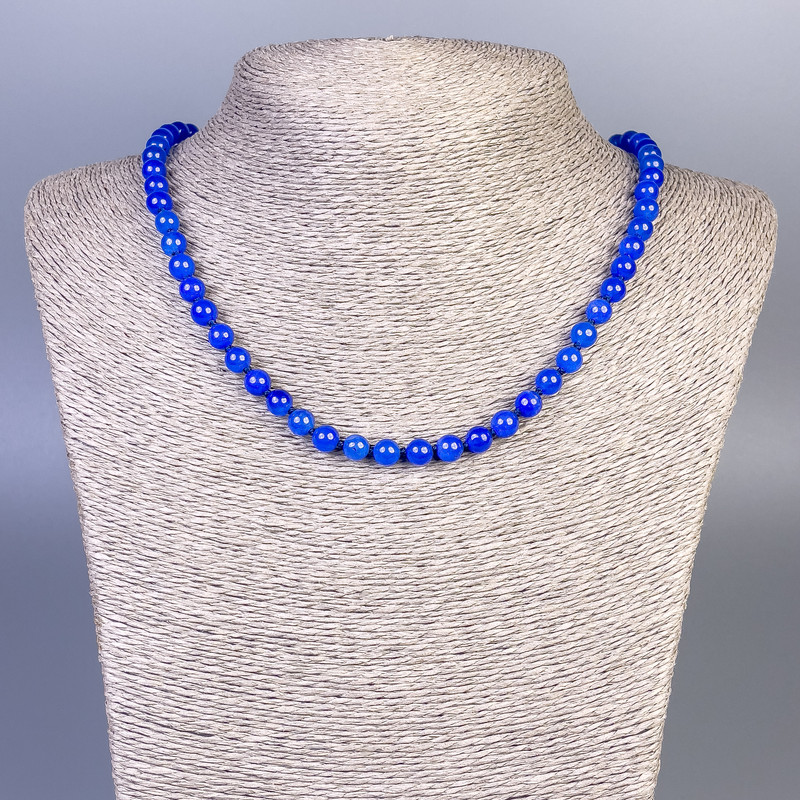 Lapis Lazuli Necklace (Acrylic Imitation) Smooth Bead, Diameter 6mm+/-, Length 50cm+/- with Clasp