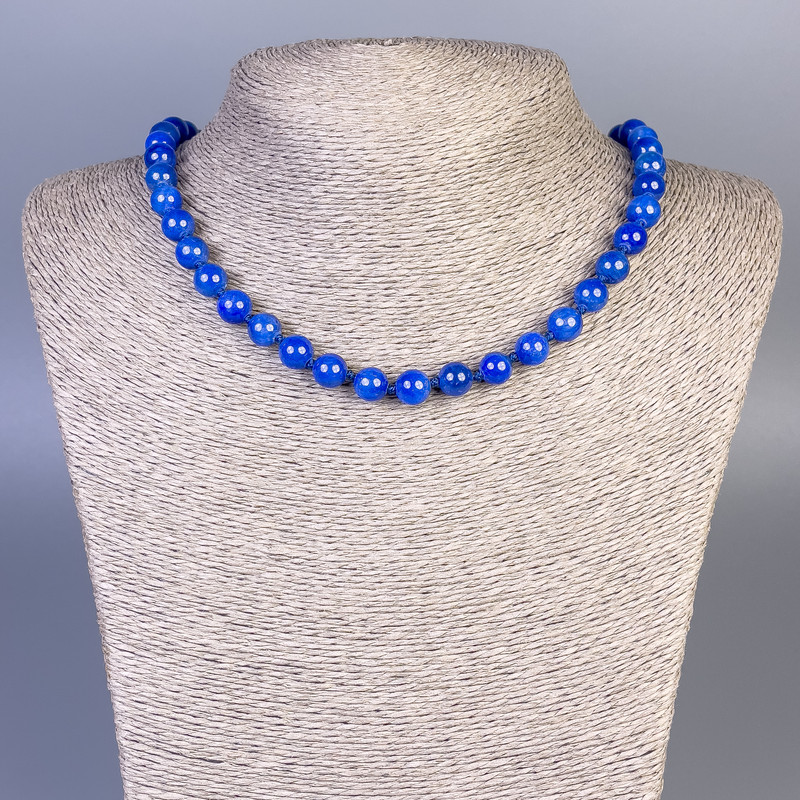Lapis Lazuli Necklace (imitation acrylic) smooth ball, diameter 8.5mm+/-, length 50cm+/- with clasp