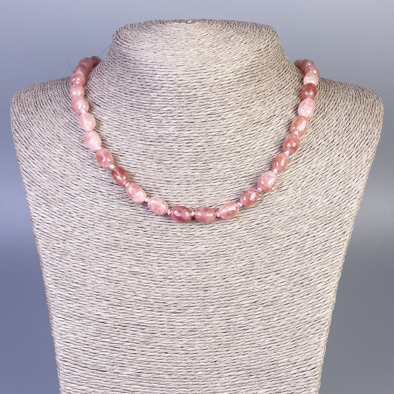 Strawberry Quartz Necklace tumbled, diameter 10x7mm+/-, length 45cm+/- with clasp