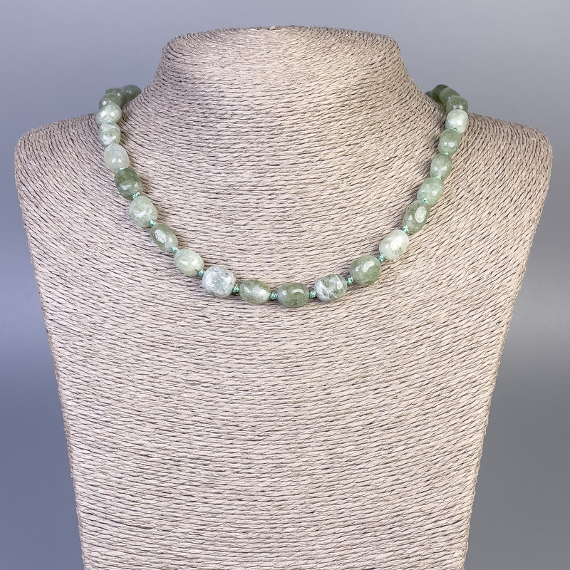 Jade Necklace natural stone tumbled, diameter 7x11mm+/-, length 45cm+/- with clasp