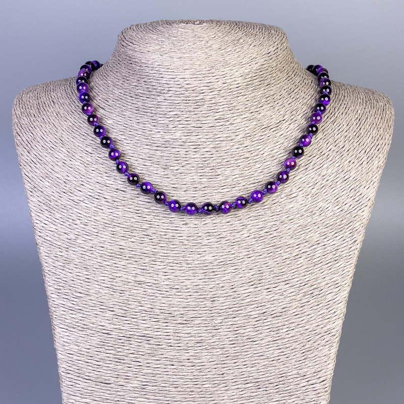 Purple Cat's Eye Necklace, Smooth Round Beads, 6mm+- Diameter, 50cm+- Length, with Clasp