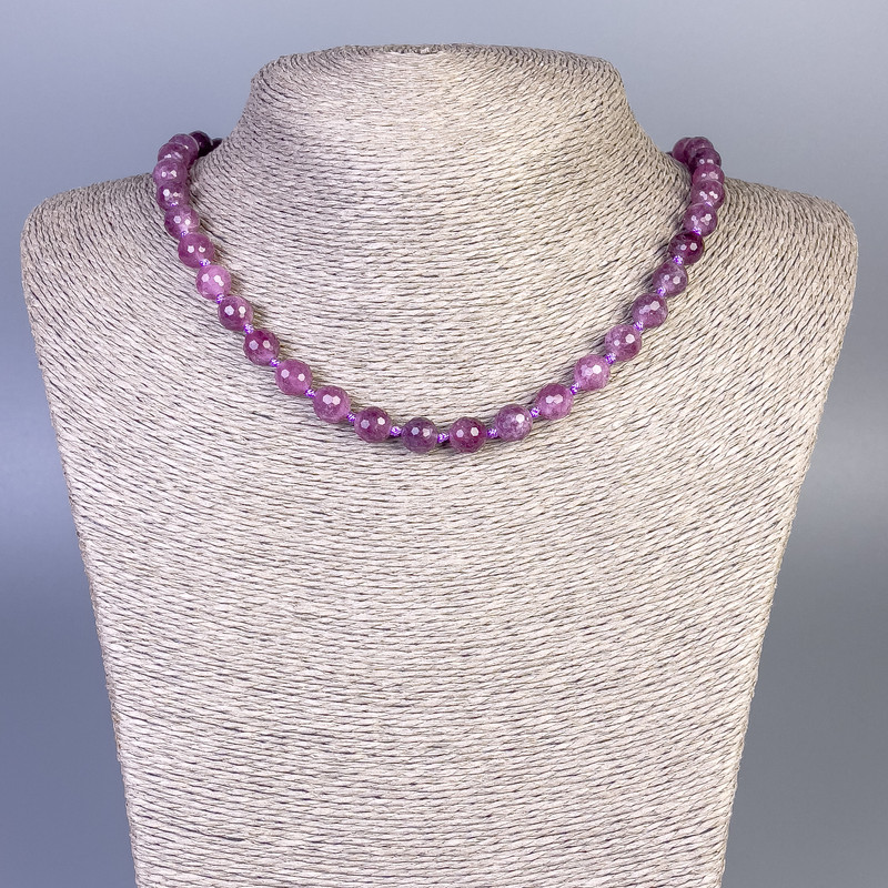 Rubellite Tourmaline Necklace, faceted round beads, 8mm+/- diameter, 50cm+/- length with clasp