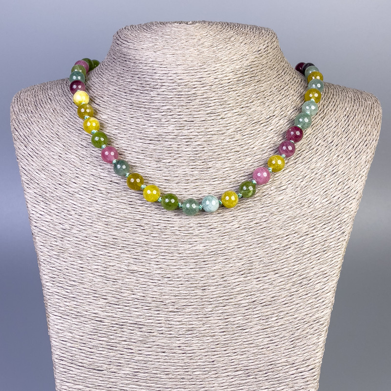 Tourmaline Necklace, Smooth Round Beads, 8mm+- Diameter, 45cm+- Length, with Clasp