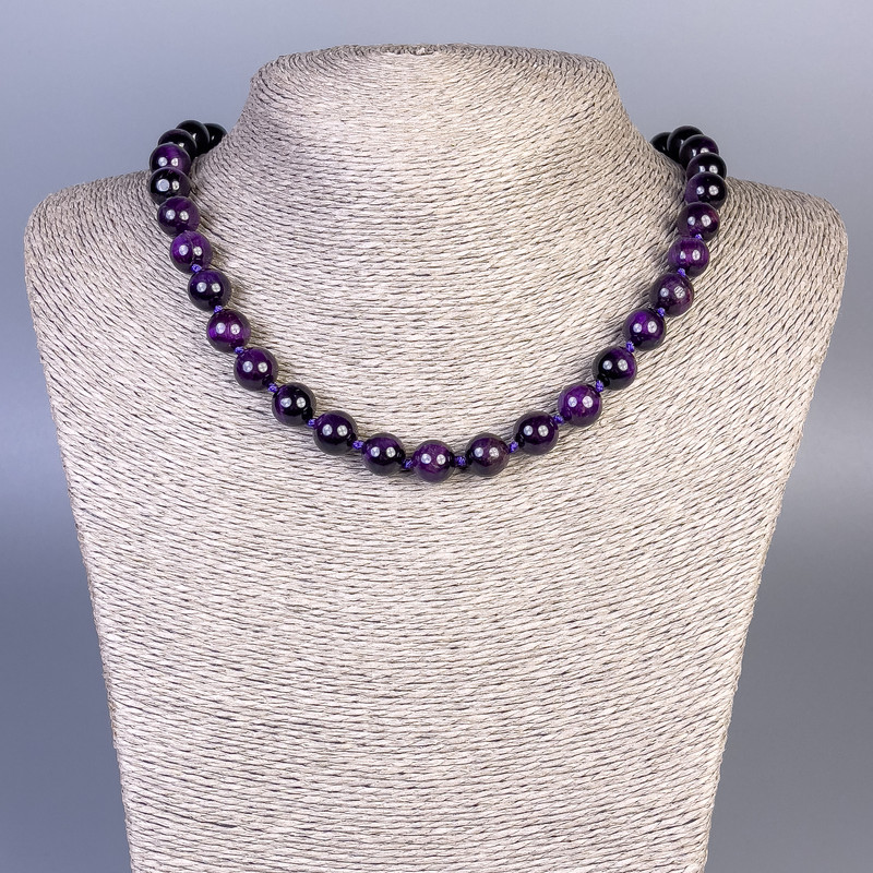Purple Cat's Eye Necklace, Smooth Round Beads, 10mm+- Diameter, 45cm+- Length, with Clasp
