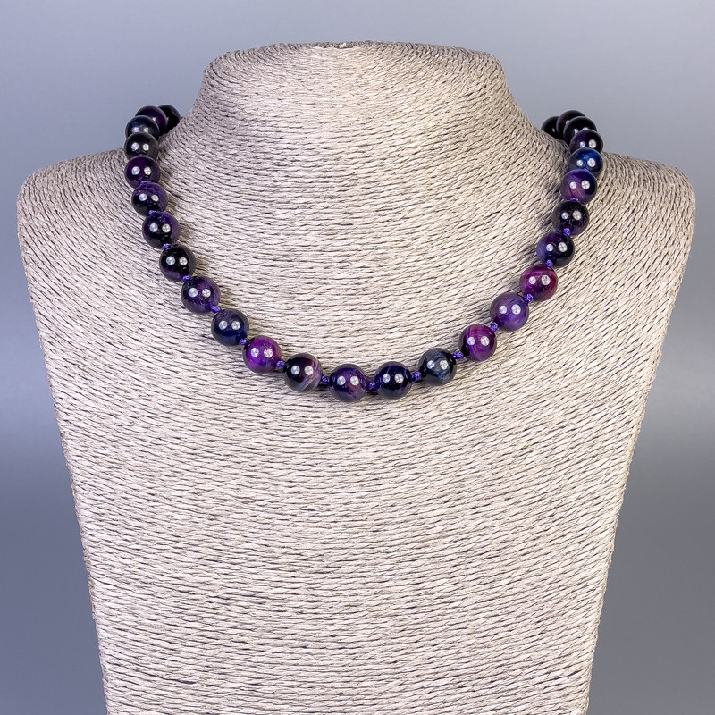Purple Cat's Eye Necklace, Smooth Round Beads, 10mm+- Diameter, 45cm+- Length, with Clasp