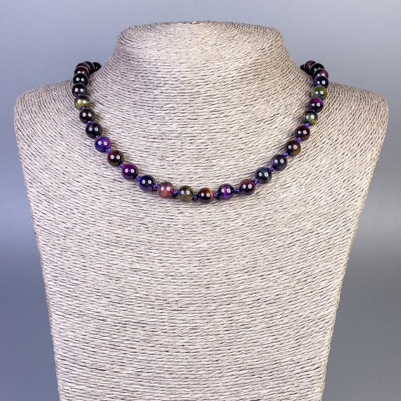 Multicolour Cat's Eye Necklace, Smooth Round Beads, 8mm+- Diameter, 50cm+- Length, with Clasp