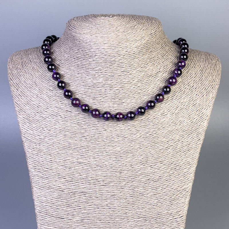 Purple Cat's Eye Necklace smooth ball, diameter 8mm+/-, length 50cm+/- with clasp