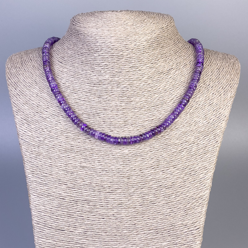 Amethyst Necklace Rondelle, Diameter 6x2mm+/-, Length 50cm+/- with Clasp
