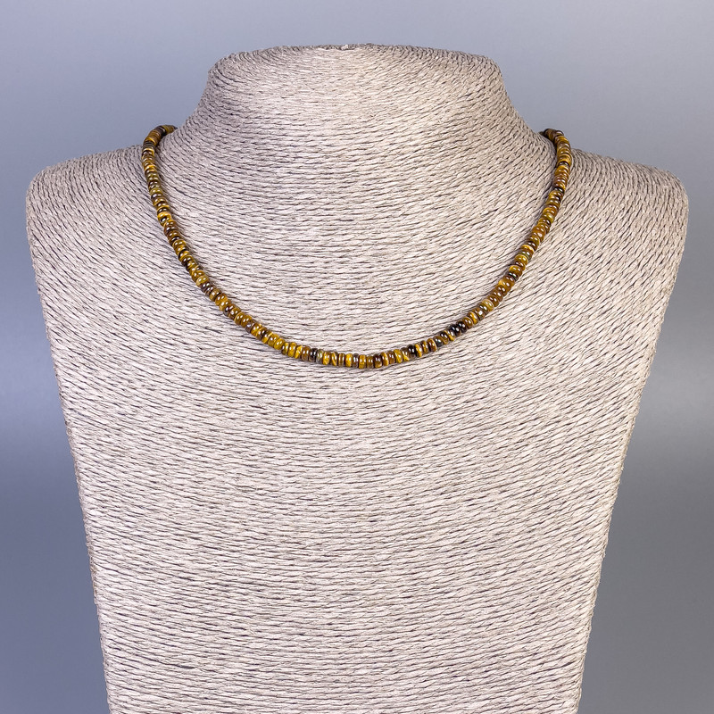 Tiger's Eye Necklace Rondelle Beads, 4x2mm+- Diameter, 45cm+- Length, with Clasp