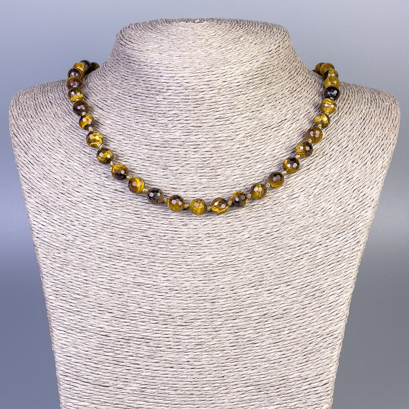 Tiger's Eye Necklace faceted ball, diameter 8mm+/-, length 50cm+/- with clasp