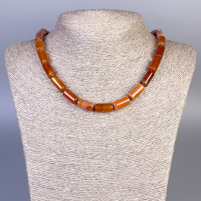 Agate Cylinder Necklace, Diameter 16x8mm+/-, Length 45cm+/- with Clasp