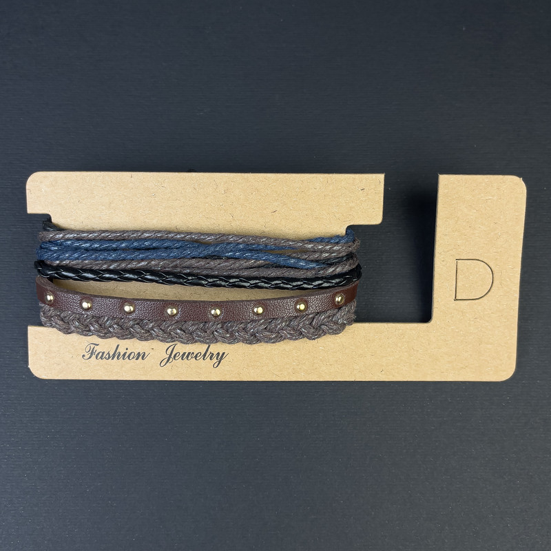 Triple Bracelet, Eco Leather and Textile, Adjustable Drawstring, Length 18-24cm+