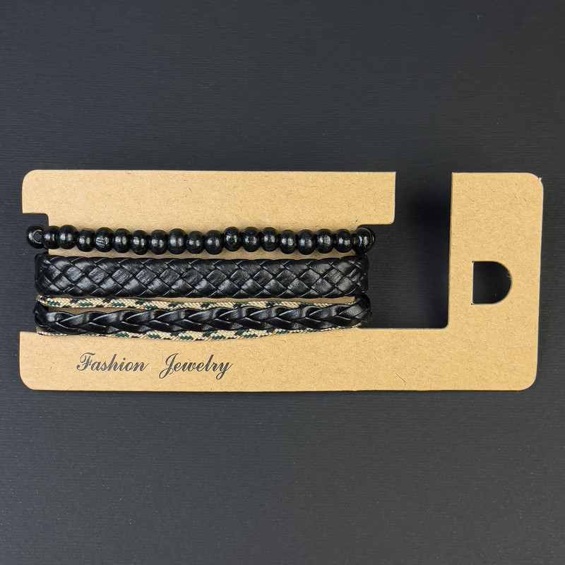 Triple Eco Leather Bracelet, Adjustable Drawstring, Length 18-24cm+/- Beads 6mm+/-, 18cm Stretch