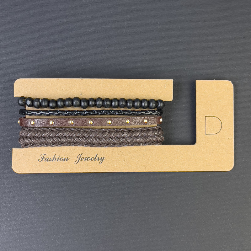 Triple Eco Leather Bracelet, Adjustable Drawstring, Length 18-24cm+/- Beads 6mm+/-, 18cm Stretch