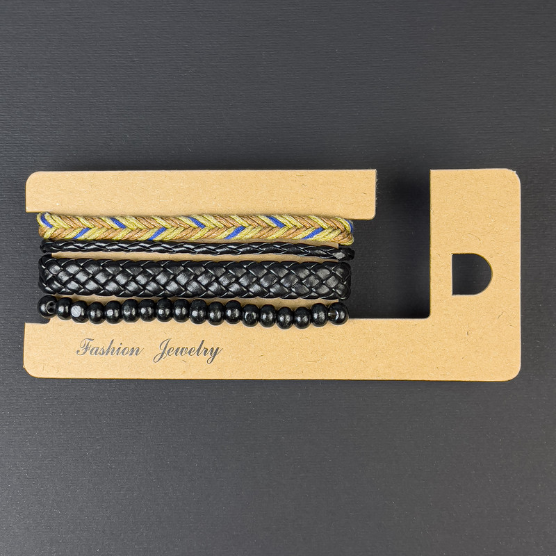 Triple Eco-Leather Bracelet, Adjustable 18-24cm +/-, Beads 6mm +/-, 18cm Stretch