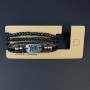 Triple Eco-Leather Bracelet with Metal Inserts, Adjustable 18-24cm, Black
