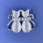 Cats Brooch White Cat's Eye Stone White Rhinestones Silver-Tone Metal, 31x38mm diameter +