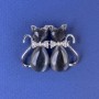 Cats Brooch Dark Grey Cat's Eye Stone White Rhinestones Silver-Tone Metal, 31x38mm diameter +