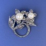 Flowers Brooch with Pearl Grey Rhinestones Dark Silver-Tone Metal, 52x47mm+
