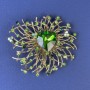 Accent Brooch with Light Blue Rhinestones and Blue Crystal, Bronze-Gold Metal, 55mm Diameter +