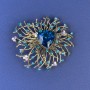 Accent Brooch with Light Blue Rhinestones and Blue Crystal, Bronze-Gold Metal, 55mm Diameter +