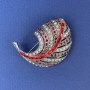 Sale! Feather Brooch White and Red Rhinestones Dark Silver-Tone Metal, Diameter 47x34mm+