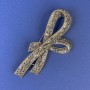 Sale! Bow Brooch grey rhinestones bronze colour golden metal, diameter 78x40mm +