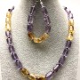 Necklace and Bracelet Set, Citrine Amethyst, Faceted Cylinder 12x8mm+/-, on Thread