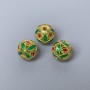 Finding Cloisonné bead green red enamel, diameter 10mm +/- hole, diameter 2.3mm gold-coloured metal, 1 pc