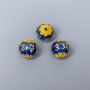 Finding Cloisonné bead blue yellow enamel, diameter 10mm +/- hole, diameter 1.5mm gold-coloured metal, 1 pc