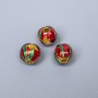 Finding Cloisonné bead red green yellow enamel, diameter 9x9.5mm +/- hole, diameter 2.1mm gold-coloured metal, 1 pc