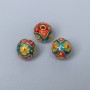 Cloisonné Bead Finding, Turquoise Red Yellow Enamel, Diameter 10mm+/- Hole Diameter 2mm Gold-Coloured Metal, 1 pc