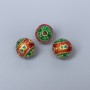 Cloisonné Bead Finding, Red Green Enamel, Diameter 10mm +/- Hole Diameter 2mm, Gold-Coloured Metal, 1 pc