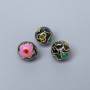 Cloisonné Bead Finding, Black Lilac Green Enamel, Diameter 10mm+/- Hole, Diameter 2mm, Gold-Coloured Metal, 1pc
