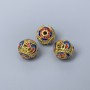Cloisonné Bead Finding, Blue Red Enamel, 10mm+/- Diameter, 1.8mm Hole Diameter, Gold-Tone Metal Colour, 1pc