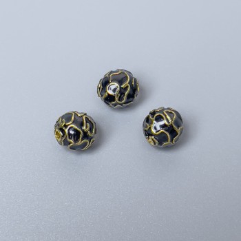 Cloisonné Bead Finding, Black Enamel, Diameter 8mm +/- Hole Diameter 1.5mm, Gold-Tone Metal, 1pc