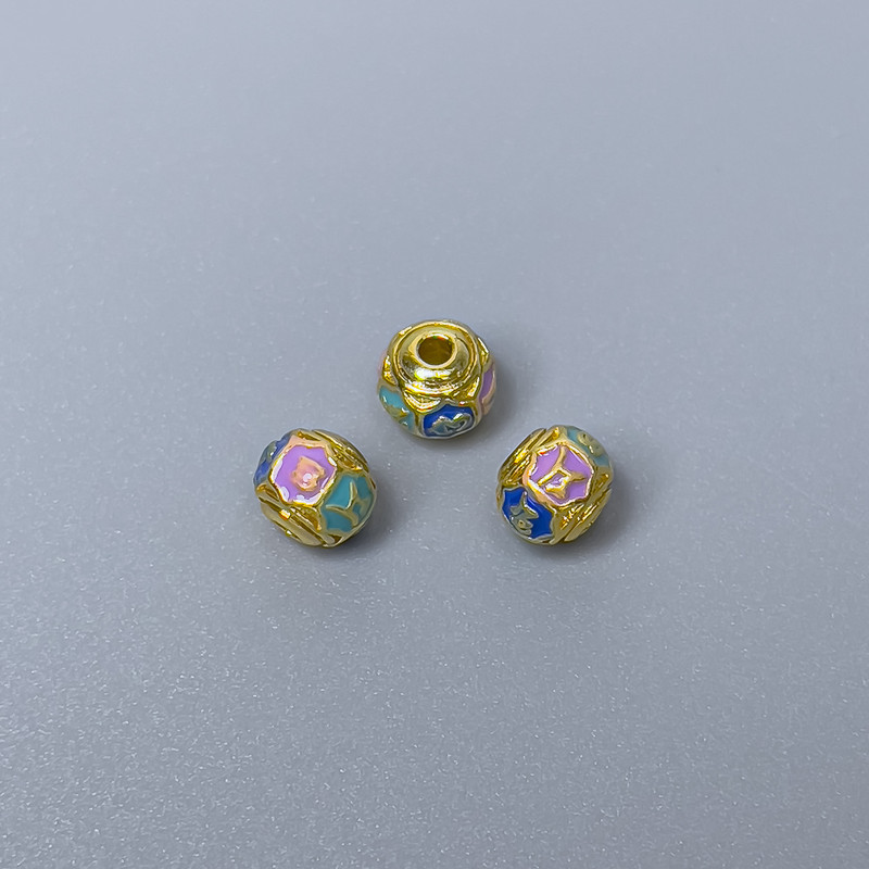 Finding Cloisonné bead rondelle insert lilac blue sky-blue enamel, diameter 6x5mm +/- hole, diameter 1mm gold-coloured metal, 1