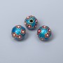 Cloisonné Bead Finding, Light Blue Red Enamel, 10mm+/- Diameter, 2mm Hole Diameter, Gold-Tone Metal Colour, 1pc