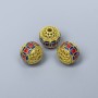 Cloisonné Bead Finding, Red Blue Enamel, Diameter 10mm+/- Hole, Diameter 2mm, Gold-Coloured Metal, 1pc